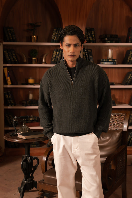 Boxy Fit Mock Neck - Dark Grey