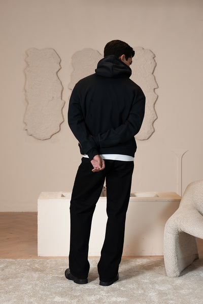 Cotton Fleece Hoodie - Black
