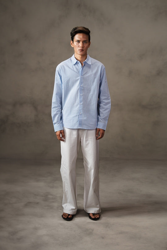 Relaxed Seersucker Shirt – Blue Stripe