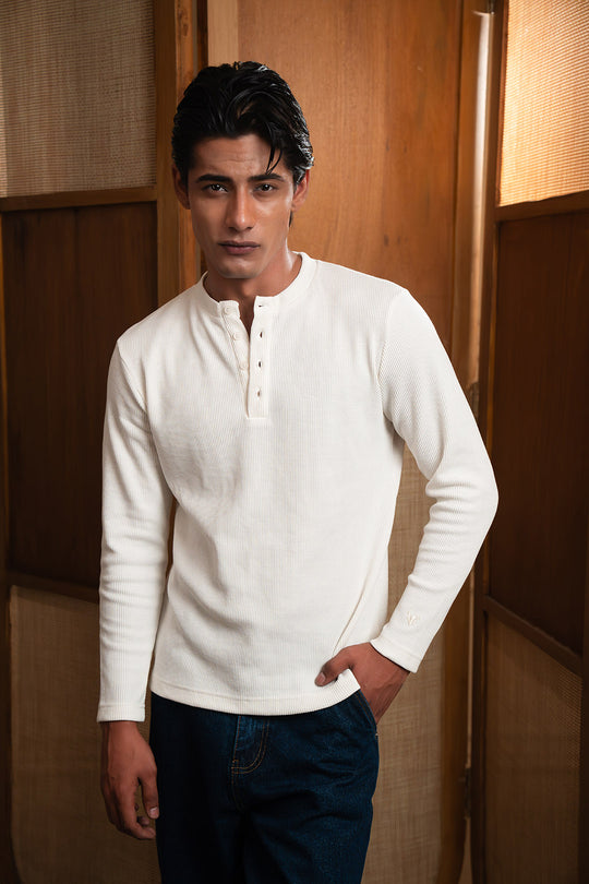 Slim-Fit Henley T-Shirt - Off white