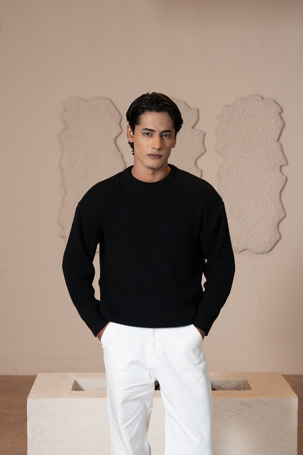 Relaxed fit Knitted Sweater - Black