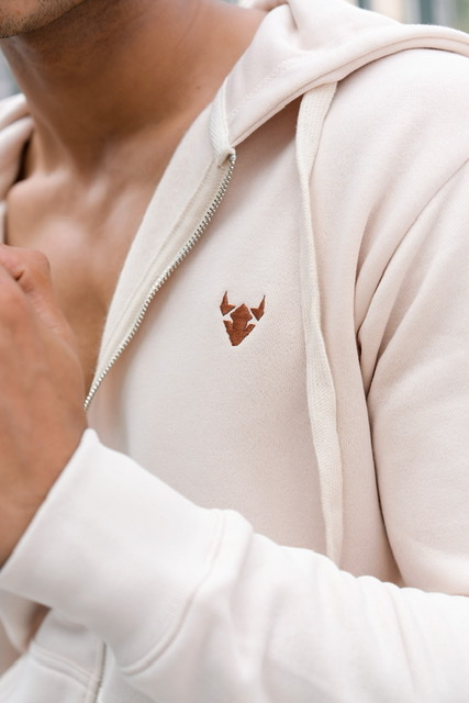 Beige Zipper Hoodie
